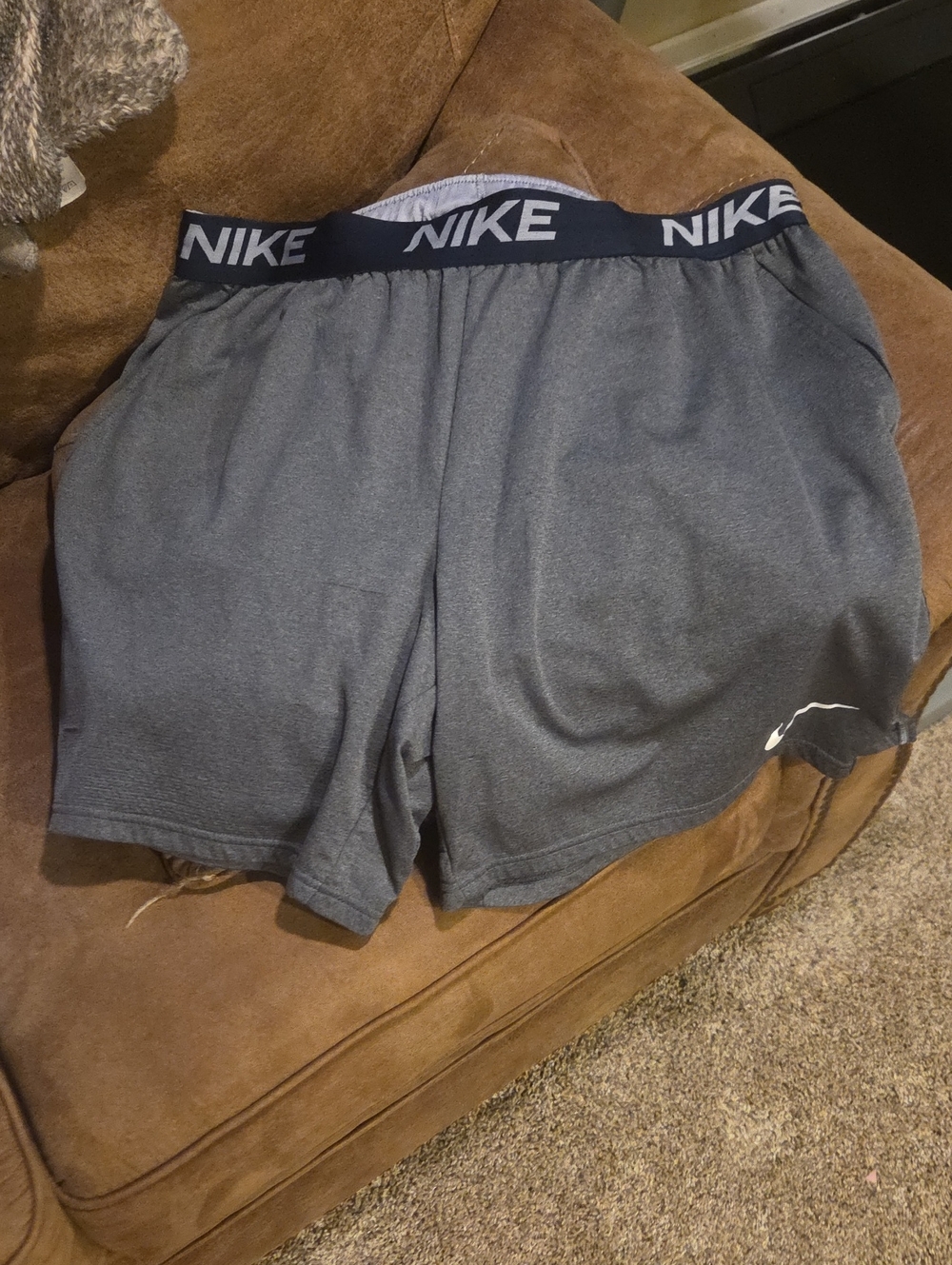 Nike Men's Dark Gray Athletic Shorts with Branded Waistband